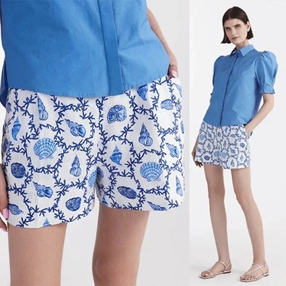NWT Saloni Wide Tailored Sea Coral High Waist Shorts Blue & White Size: 6